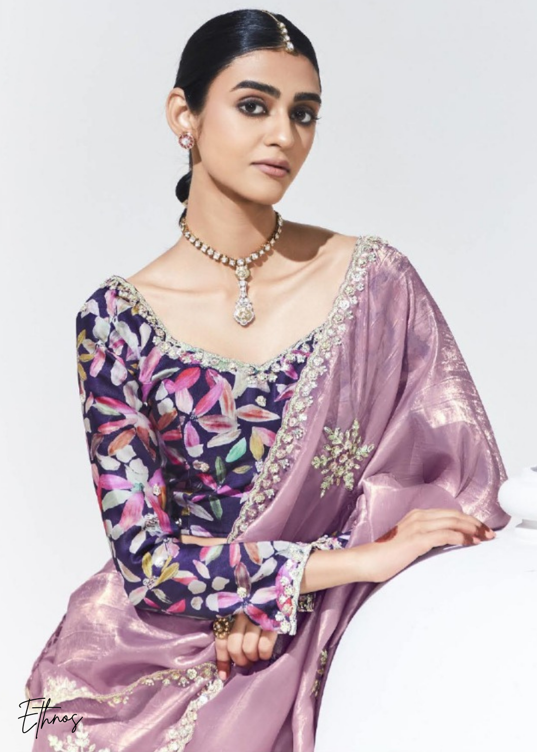 Lavender Purple Glass Tissue Organza Saree