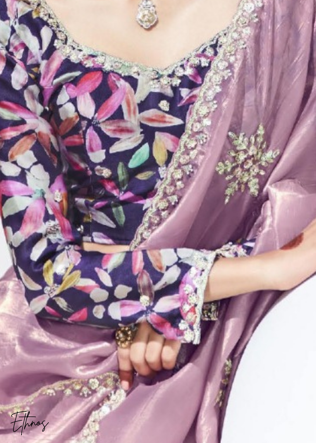 Lavender Purple Glass Tissue Organza Saree