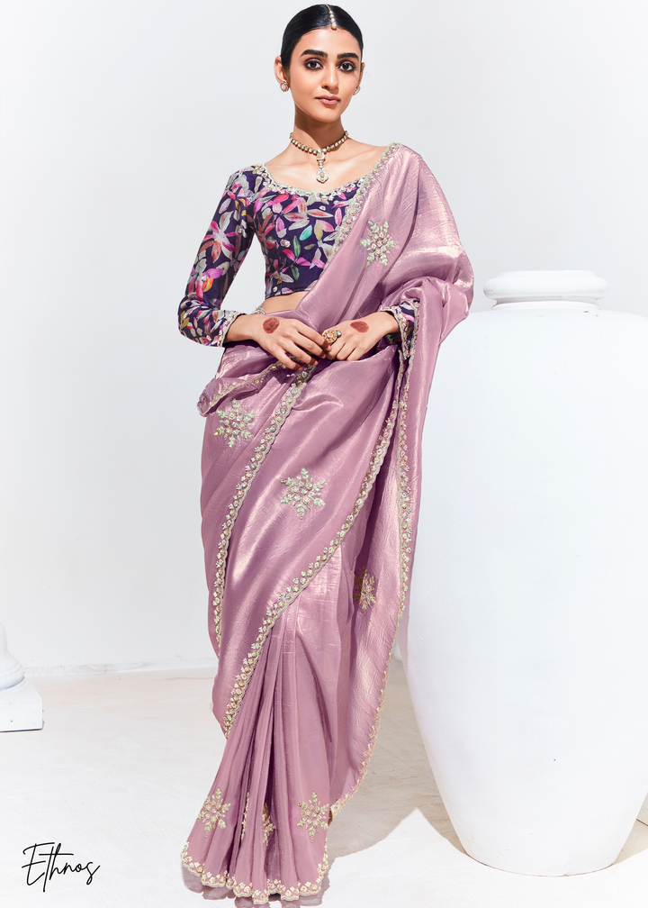 Lavender Purple Glass Tissue Organza Saree