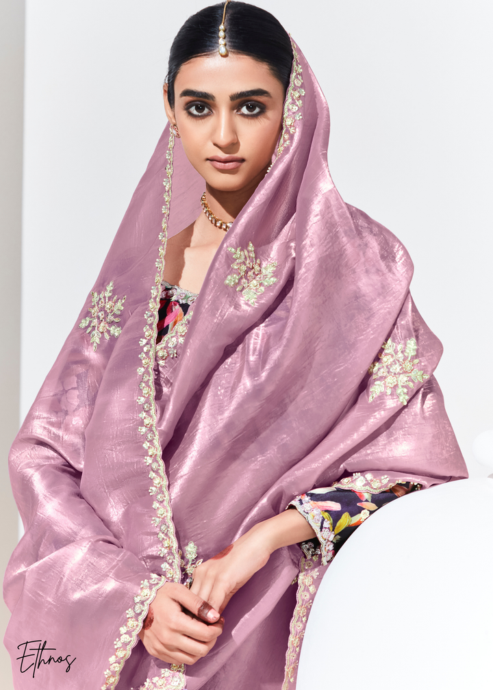 Lavender Purple Glass Tissue Organza Saree
