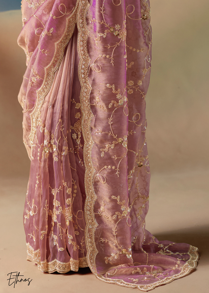 Lavender Purple Sequins Organza Saree