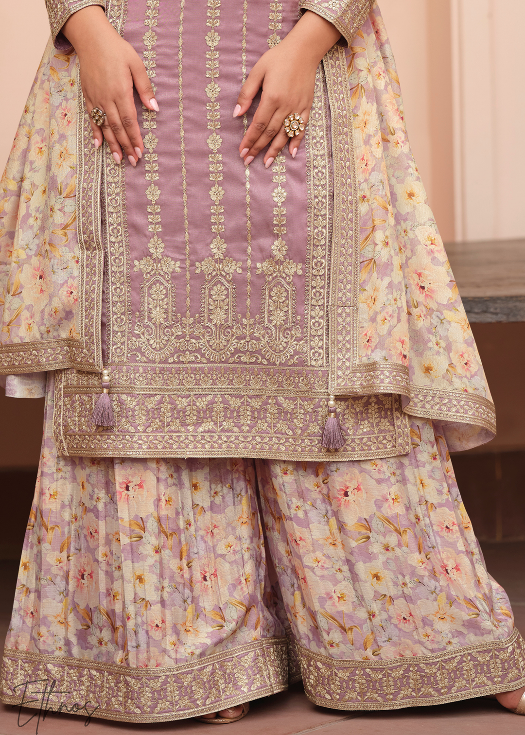Lavender Purple Simar Silk Palazzo Salwar Suit