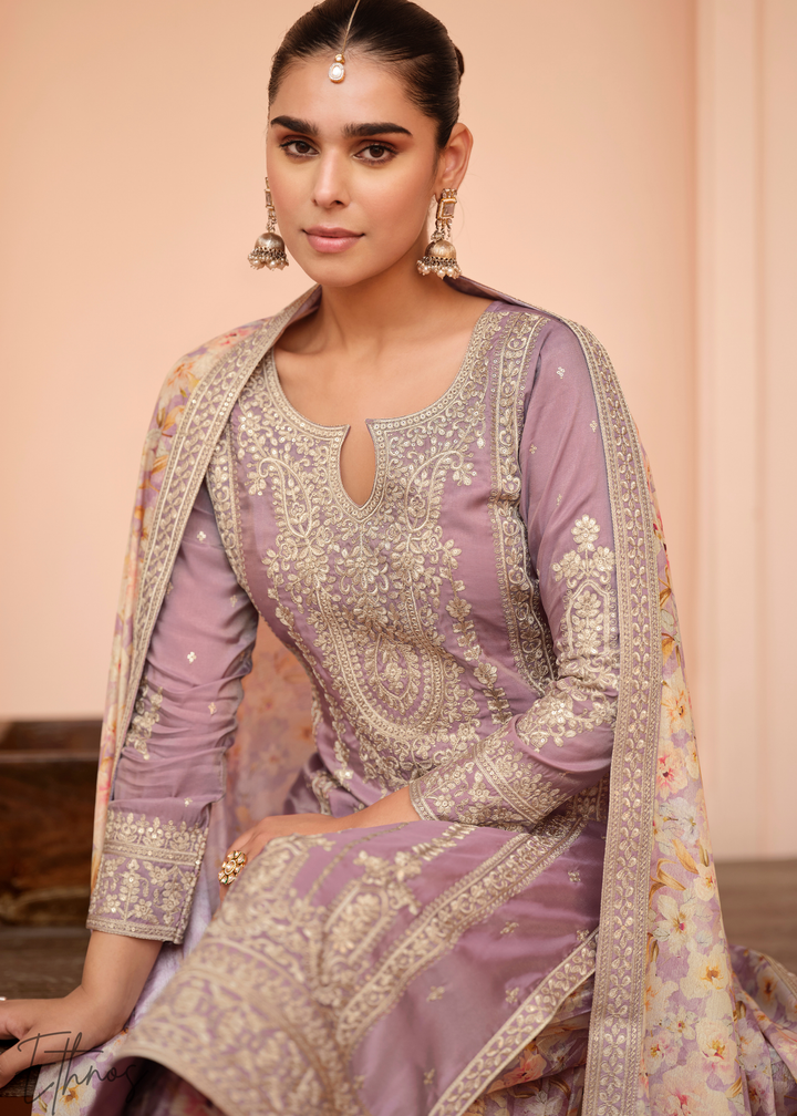 Lavender Purple Simar Silk Palazzo Salwar Suit
