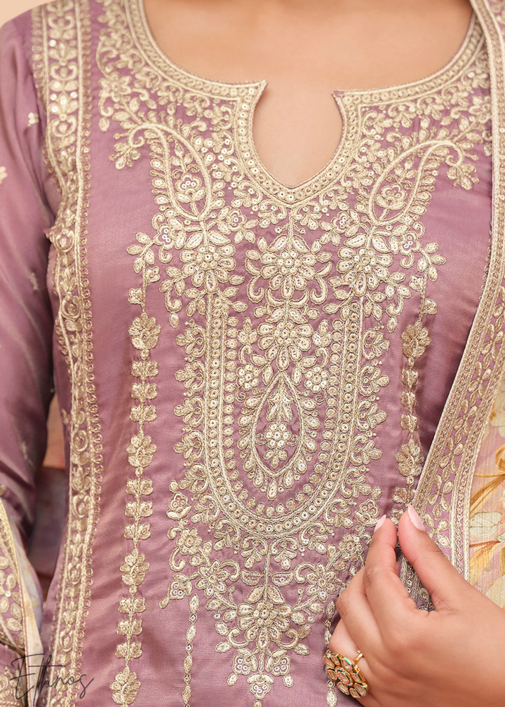 Lavender Purple Simar Silk Palazzo Salwar Suit