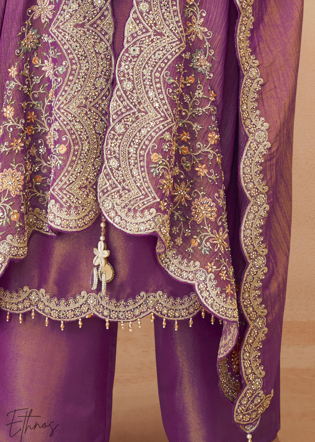 Lavender Purple Simar Silk Kaftaan Plazzo Suit