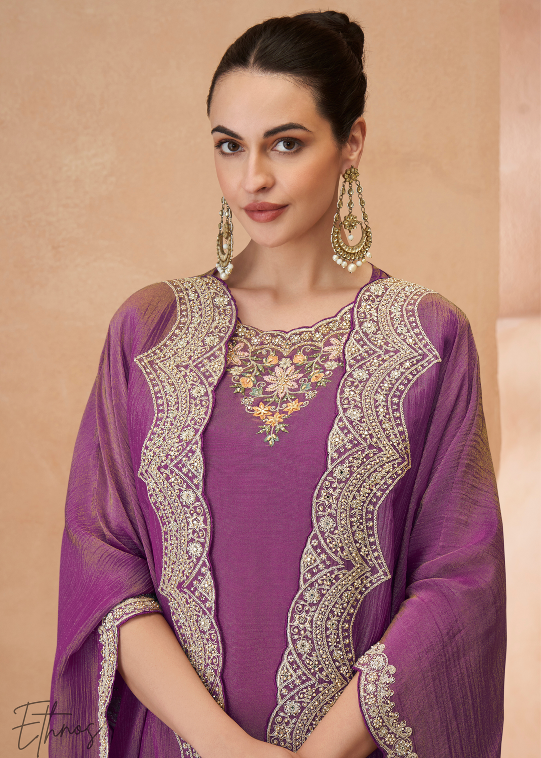 Lavender Purple Simar Silk Kaftaan Plazzo Suit