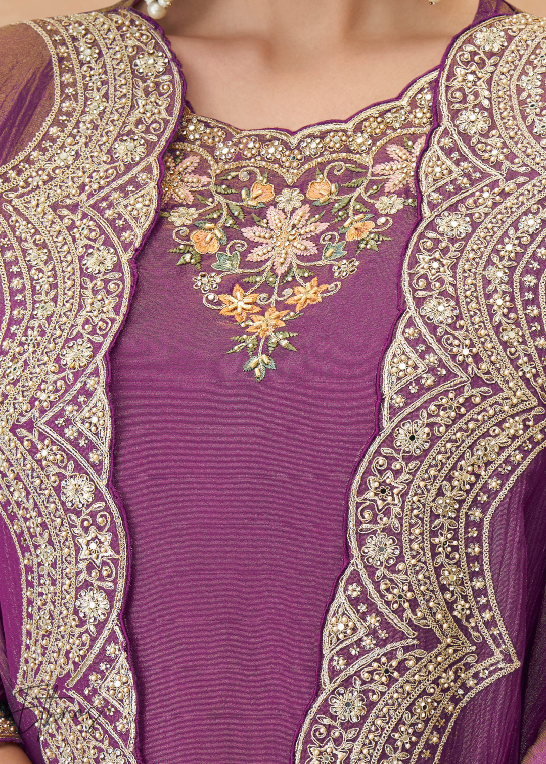 Lavender Purple Simar Silk Kaftaan Plazzo Suit