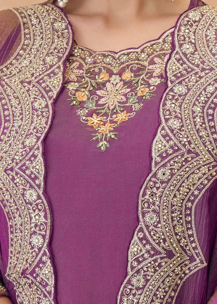 Lavender Purple Simar Silk Kaftaan Plazzo Suit
