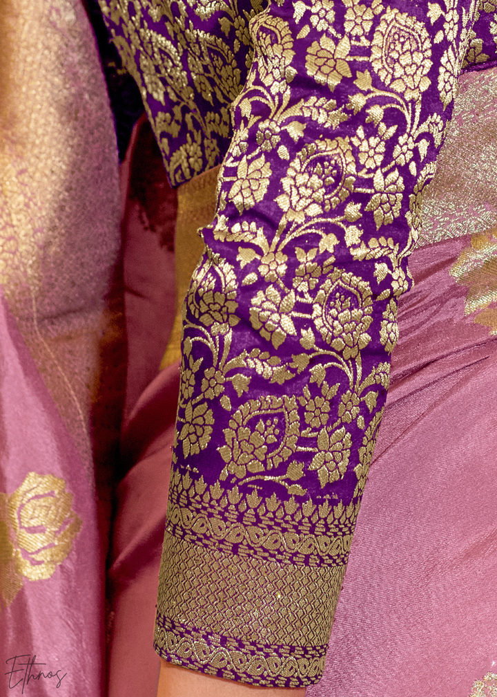 Lavender Purple Zari Crepe Silk Saree