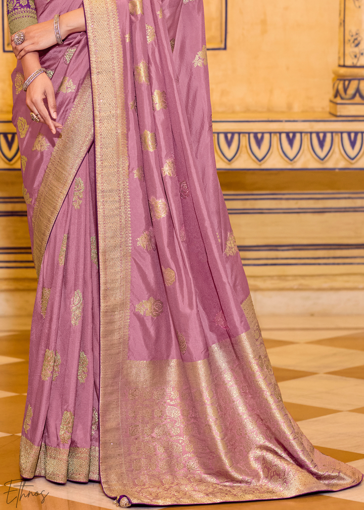 Lavender Purple Zari Crepe Silk Saree