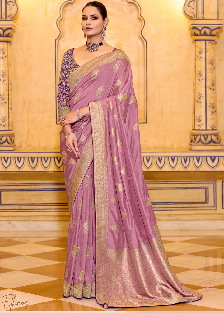 Lavender Purple Zari Crepe Silk Saree