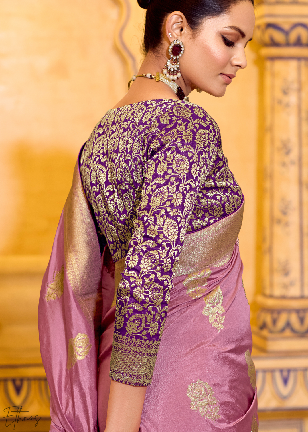 Lavender Purple Zari Crepe Silk Saree