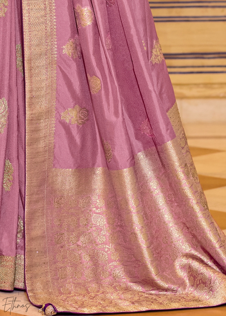 Lavender Purple Zari Crepe Silk Saree
