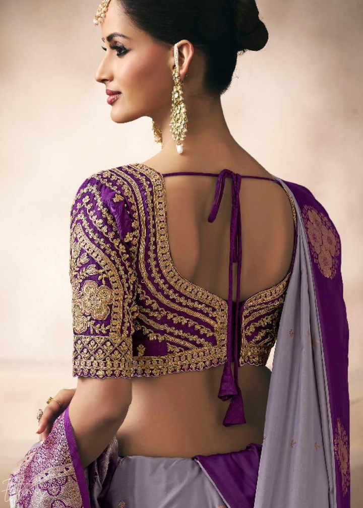 Lavender Purple Satin Silk Saree