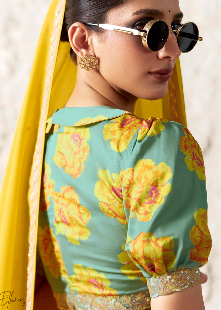 Lemon Yellow Embroidered Glass Tissue Designer Saree