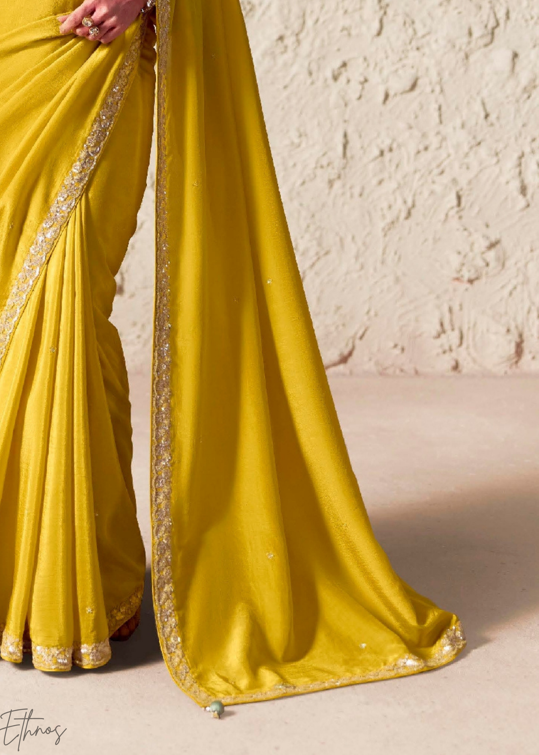 Lemon Yellow Embroidered Glass Tissue Designer Saree