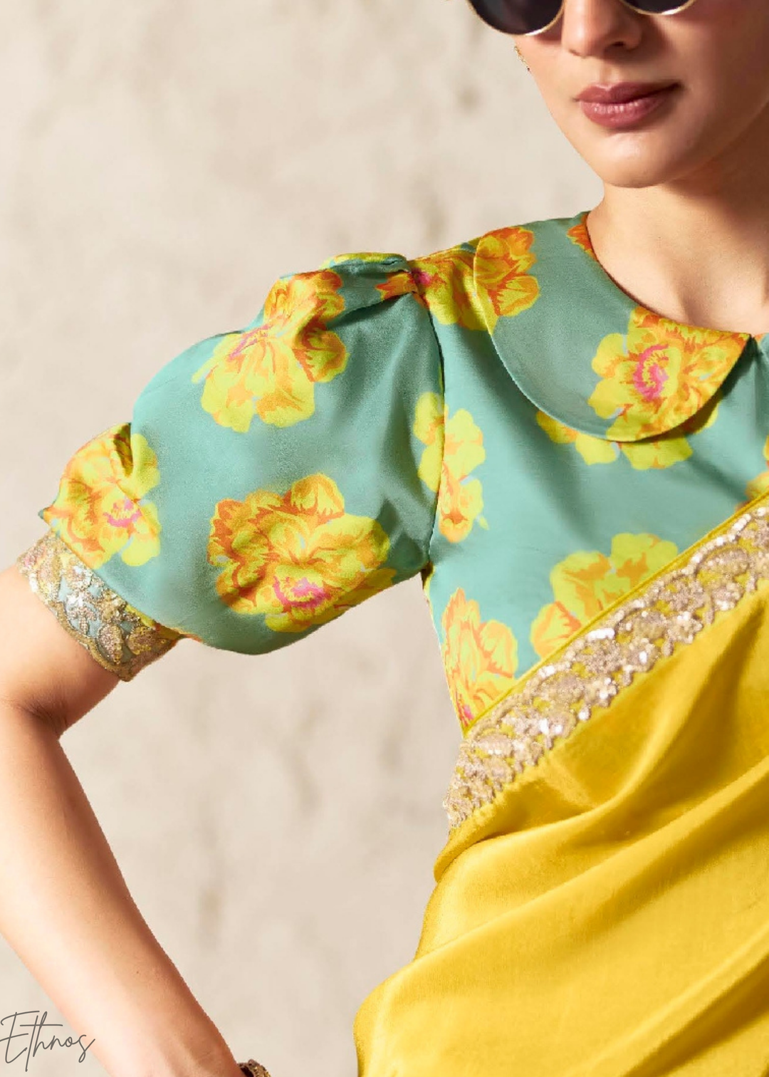 Lemon Yellow Embroidered Glass Tissue Designer Saree