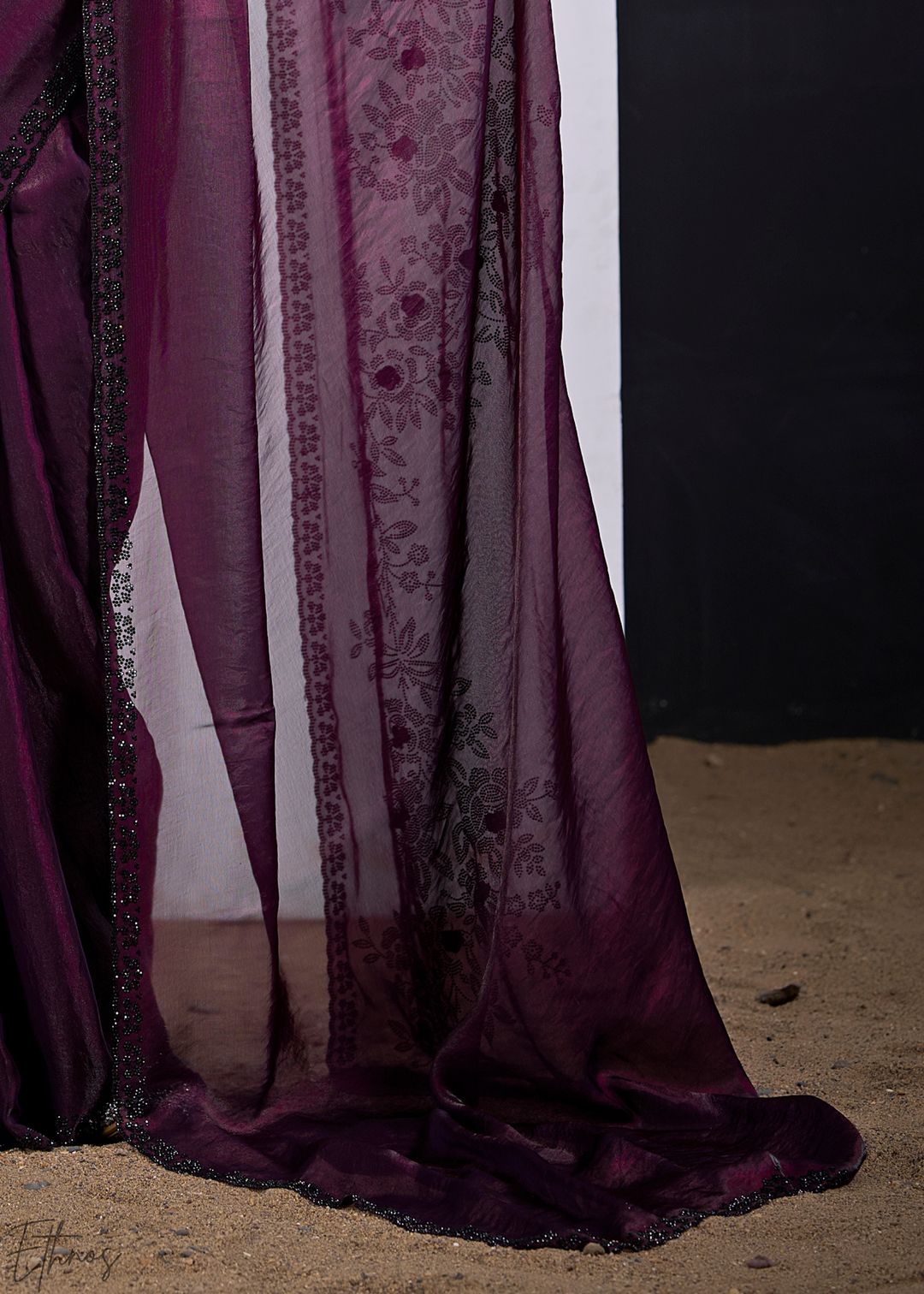 Lepidolite Plum Floral Swaroski Fendy Satin Silk Saree