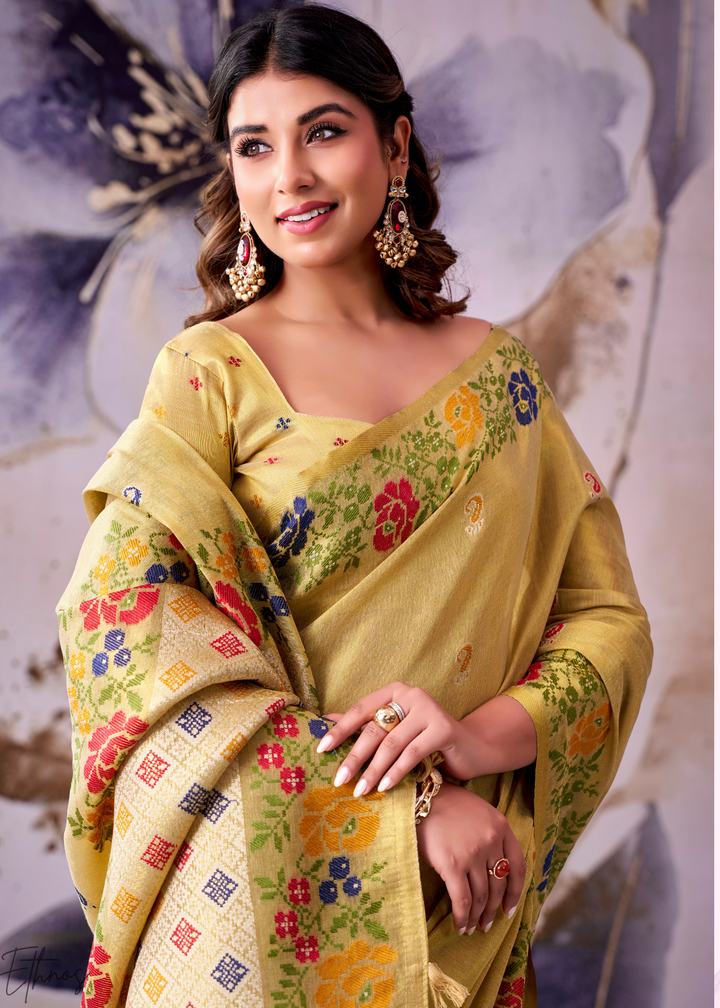 Light Gold Floral-Patola Pallu Tissue Silk Saree