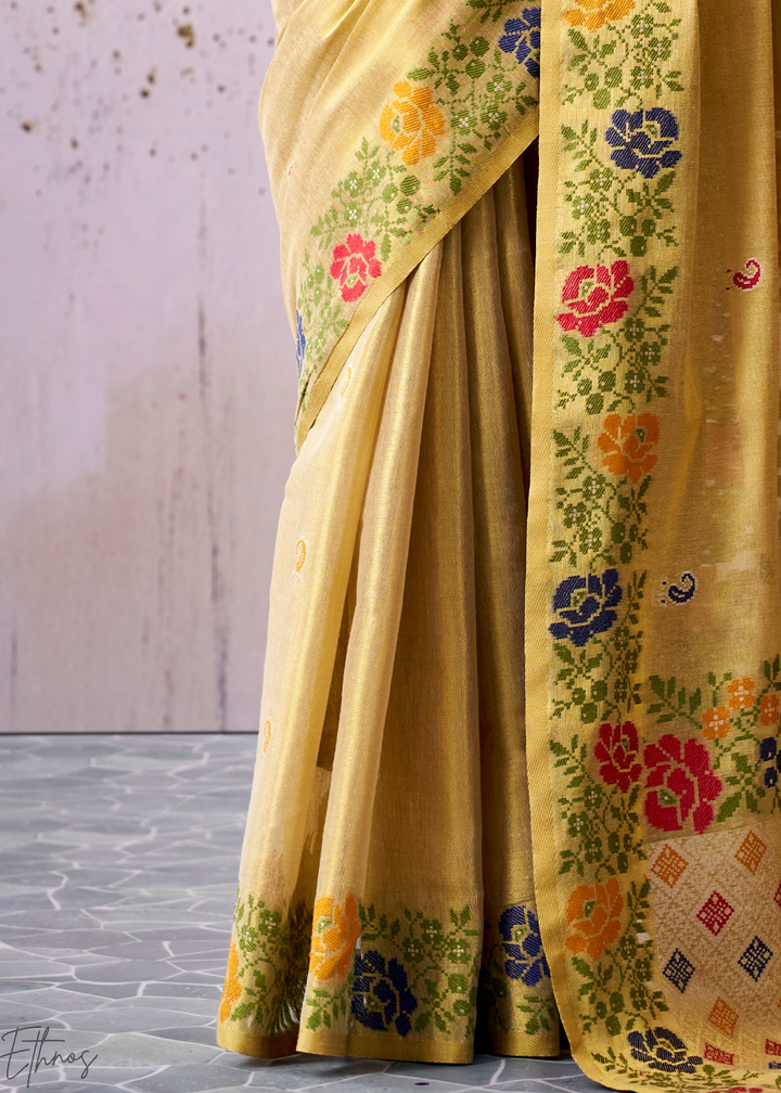 Light Gold Floral-Patola Pallu Tissue Silk Saree