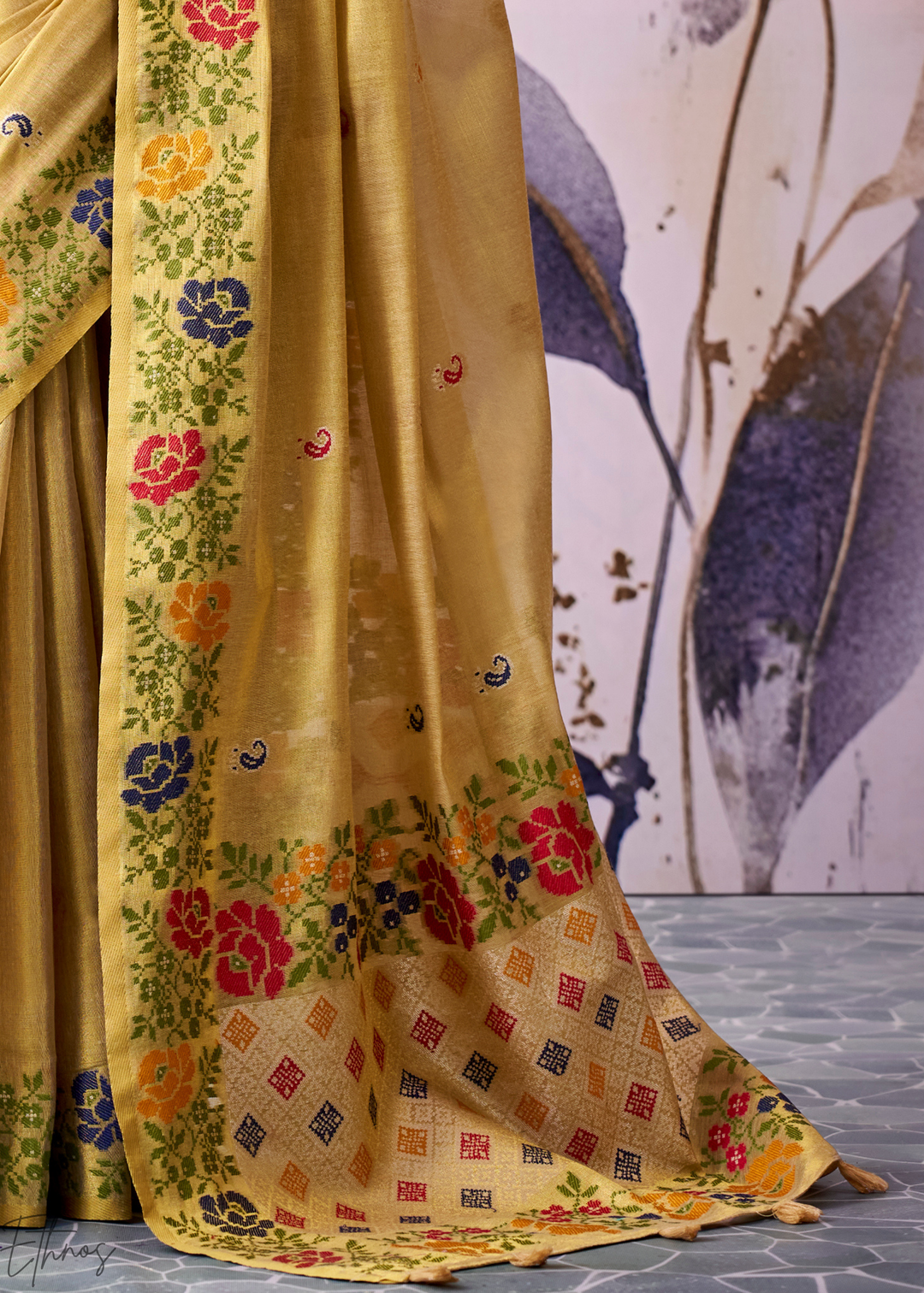 Light Gold Floral-Patola Pallu Tissue Silk Saree