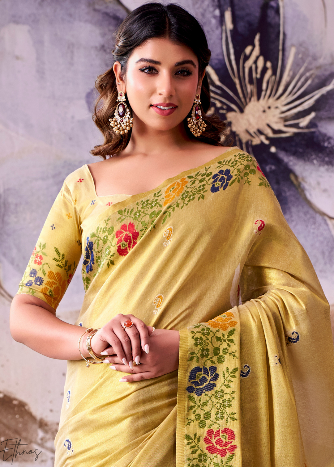 Light Gold Floral-Patola Pallu Tissue Silk Saree