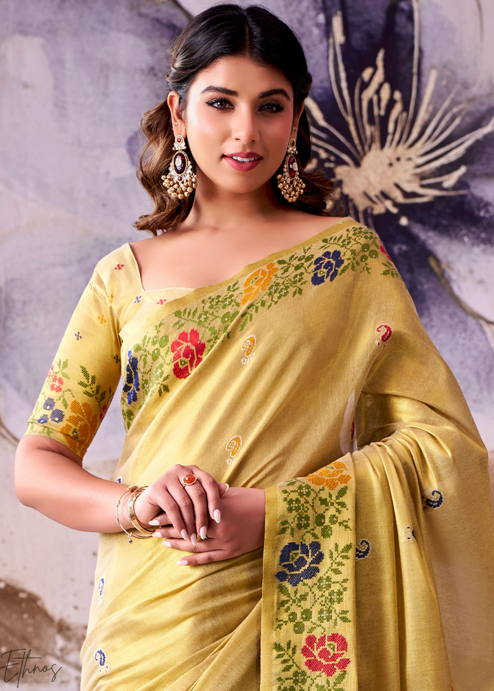 Light Gold Floral-Patola Pallu Tissue Silk Saree