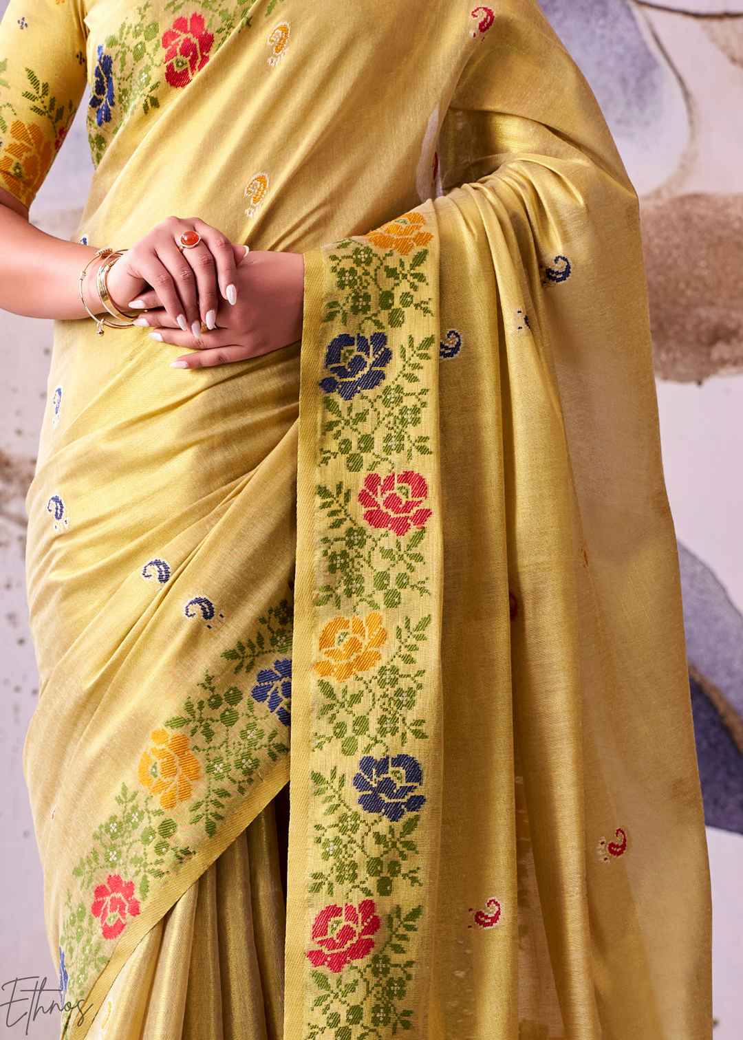 Light Gold Floral-Patola Pallu Tissue Silk Saree