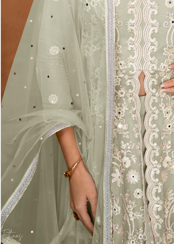 Light Grey Georgette Peplum Sharara Suit