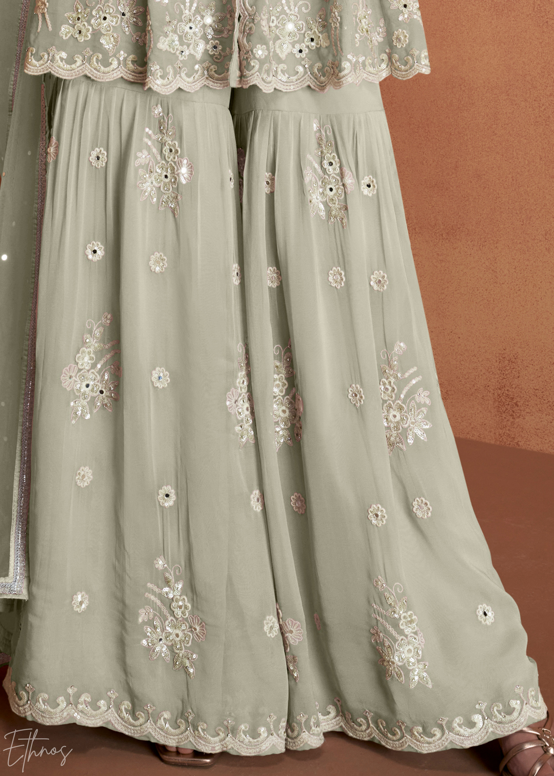 Light Grey Georgette Peplum Sharara Suit