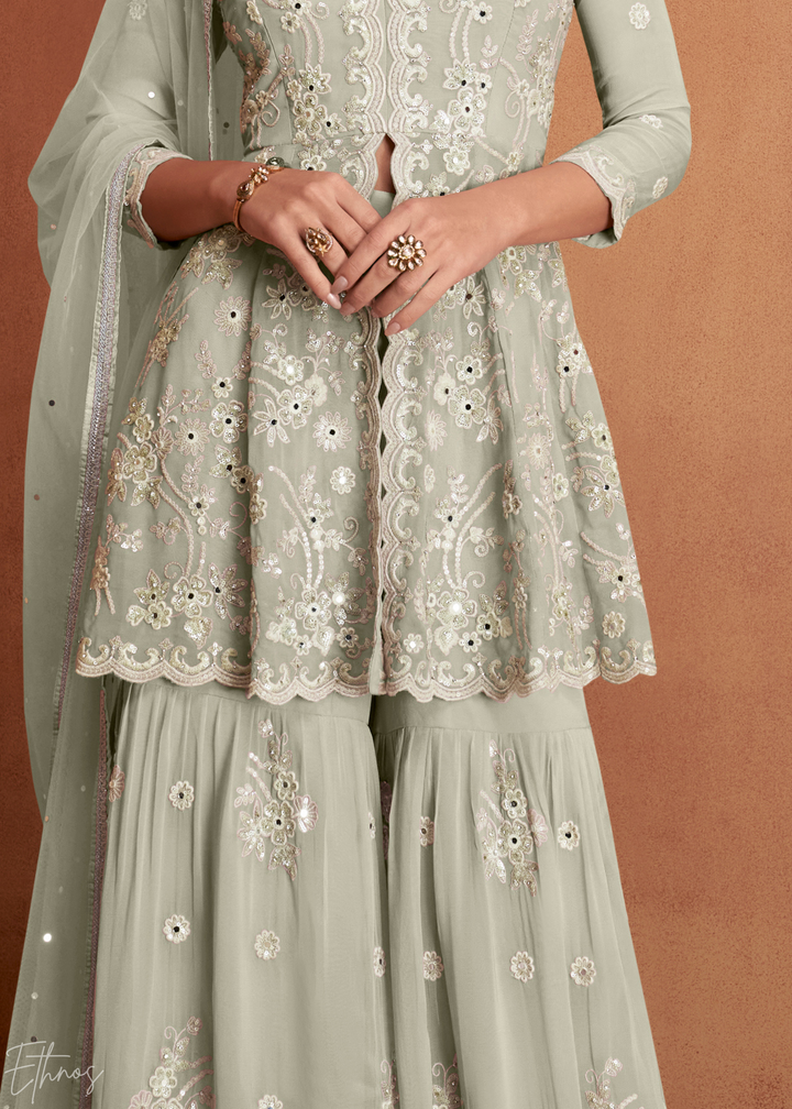 Light Grey Georgette Peplum Sharara Suit