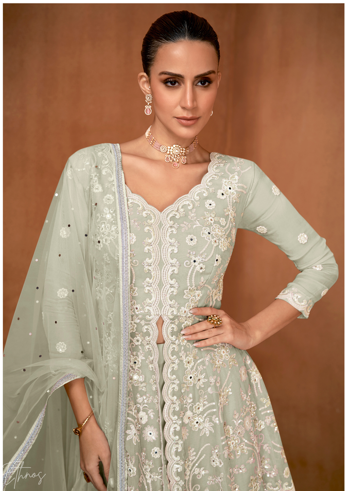 Light Grey Georgette Peplum Sharara Suit