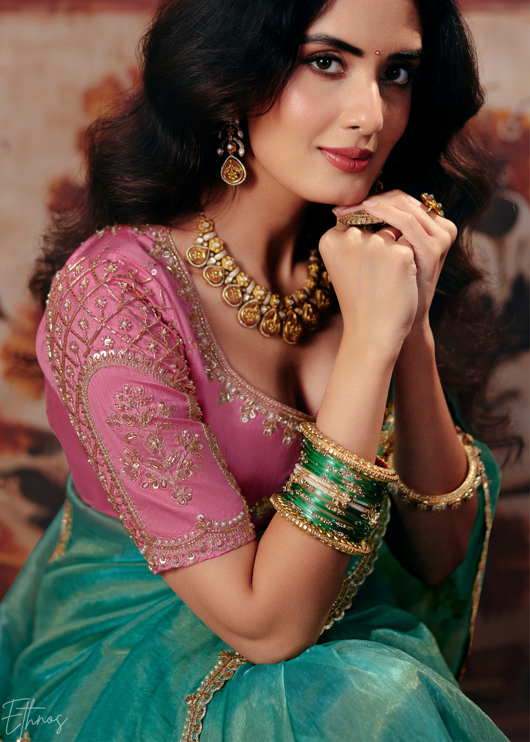 Light Mint Scattered Thread Organza Saree
