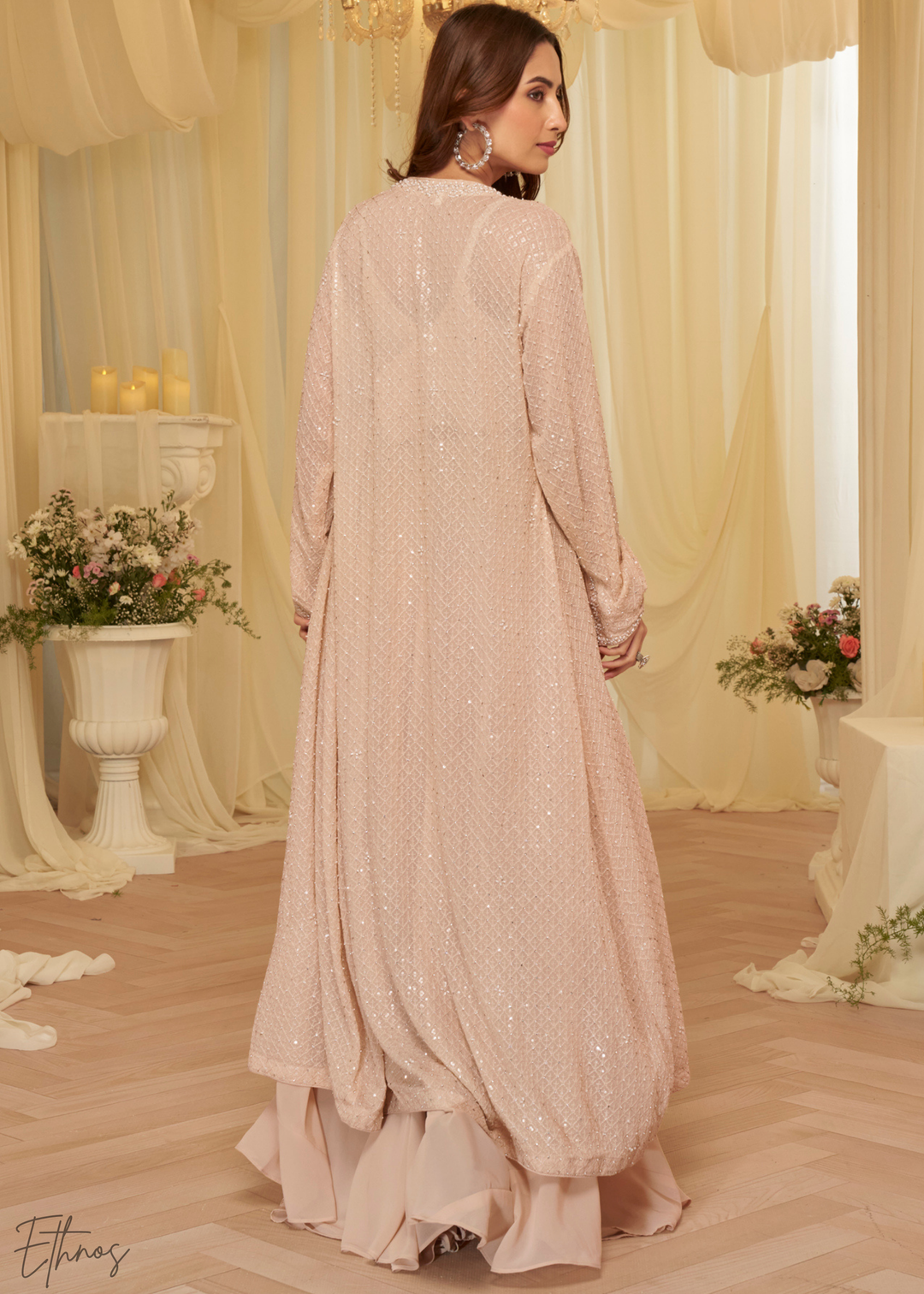 Light Pink Georgette Jacket Croptop Skirt Set