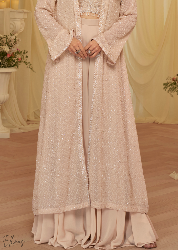 Light Pink Georgette Jacket Croptop Skirt Set