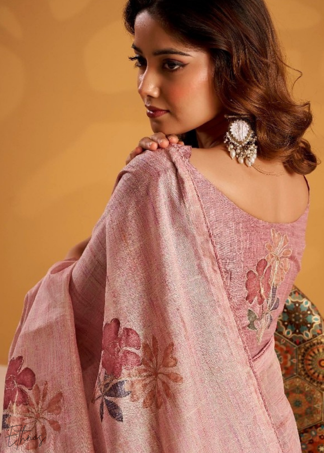 Rose Pink Kasheeda Tusser Silk Saree