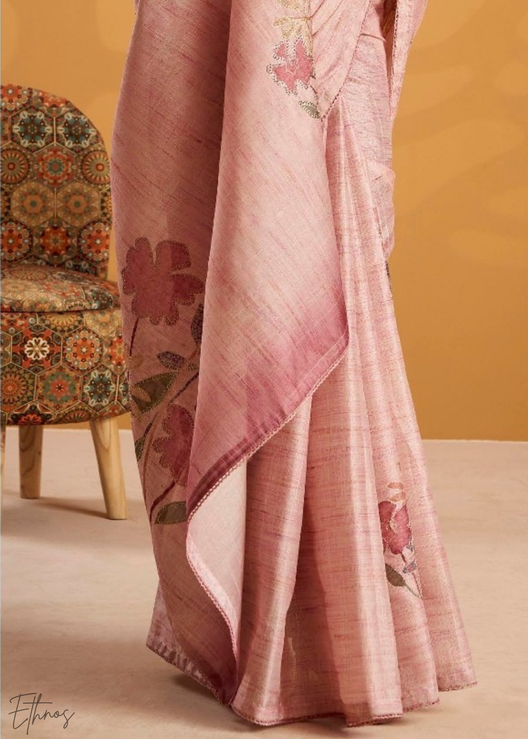 Rose Pink Kasheeda Tusser Silk Saree