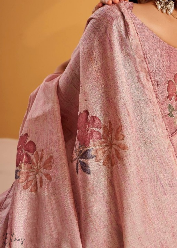 Rose Pink Kasheeda Tusser Silk Saree