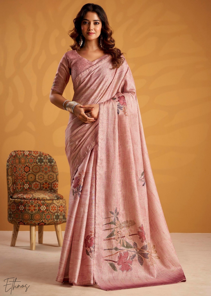 Rose Pink Kasheeda Tusser Silk Saree