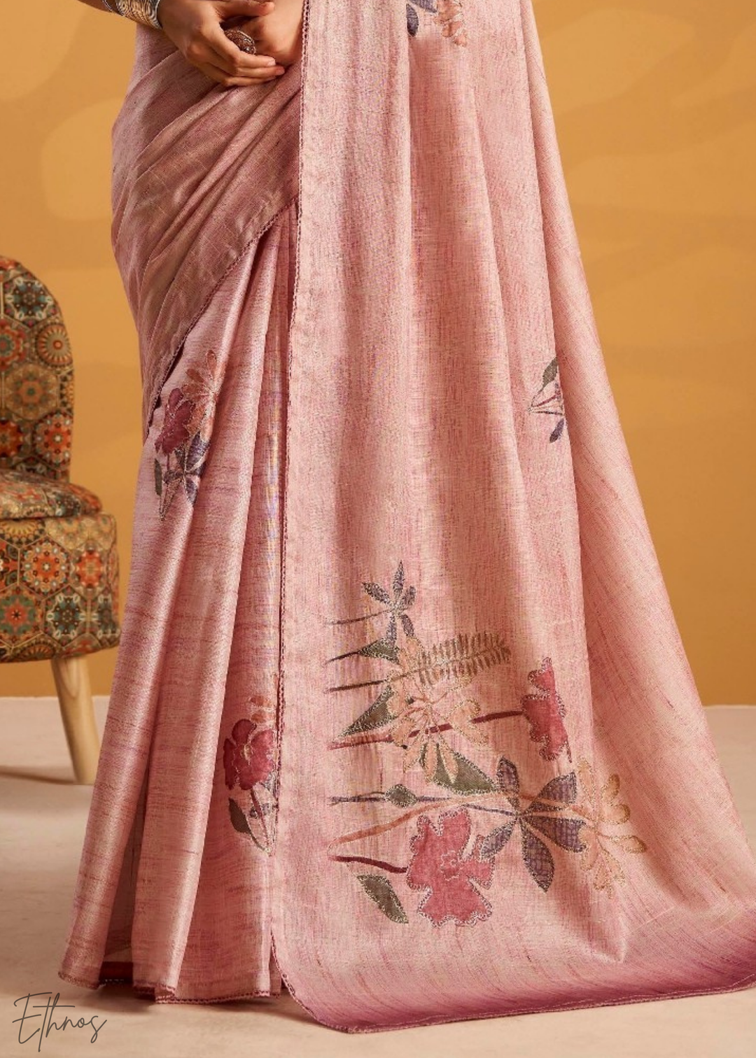 Rose Pink Kasheeda Tusser Silk Saree