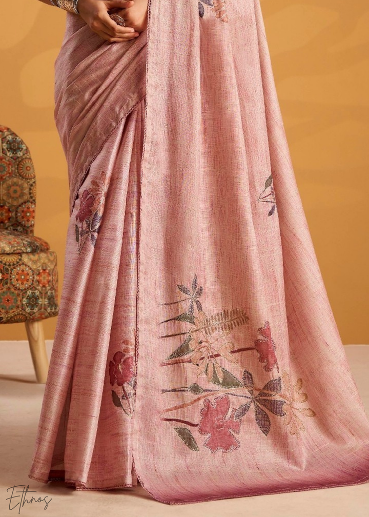 Rose Pink Kasheeda Tusser Silk Saree
