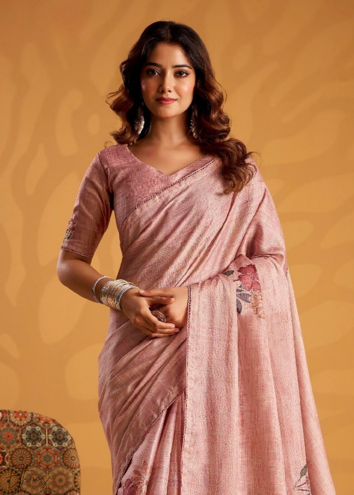 Rose Pink Kasheeda Tusser Silk Saree