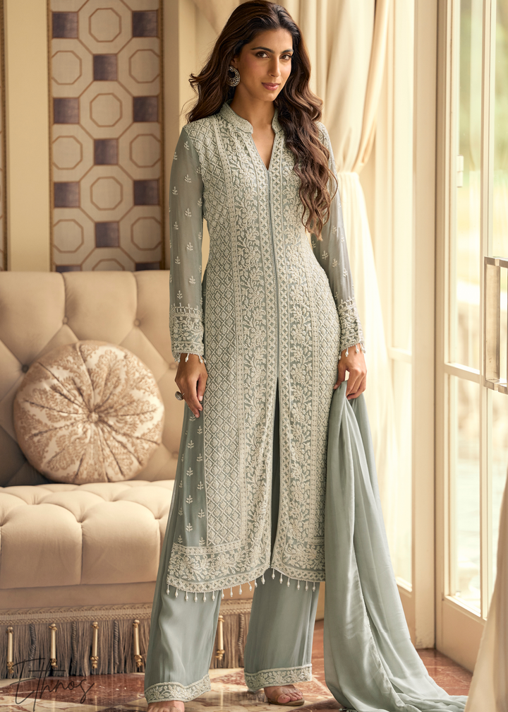 Light Grey Georgette Palazzo Salwar Suit
