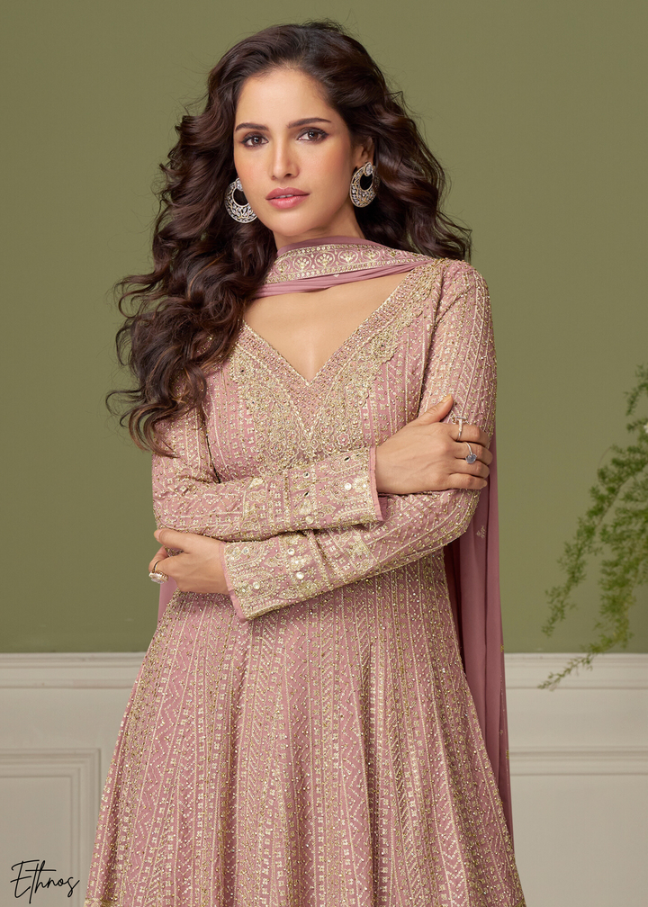 Dusty Pink Georgette Palazzo Suit