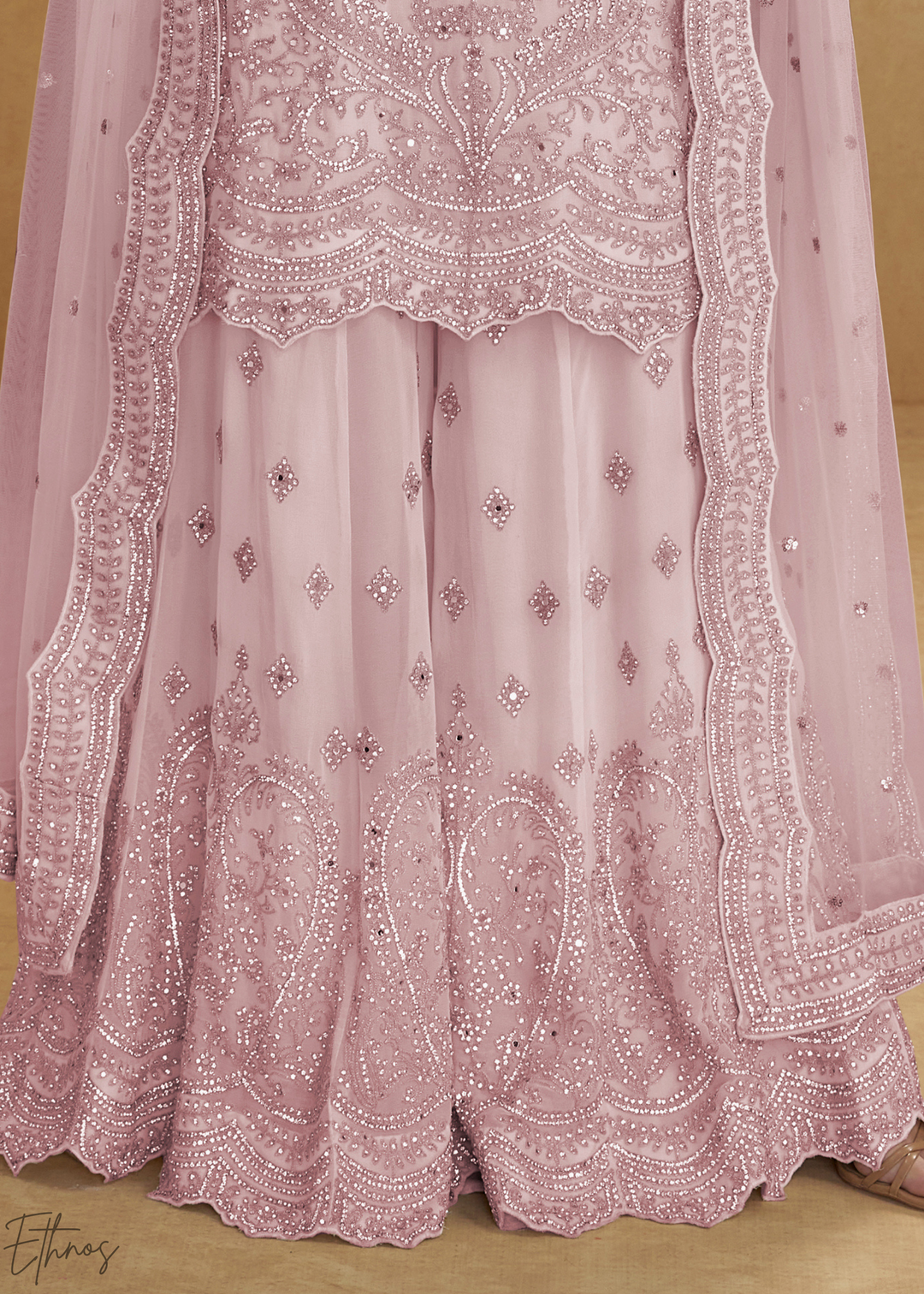 Lavender Embroidered Net Sharara Suit: Top Pick
