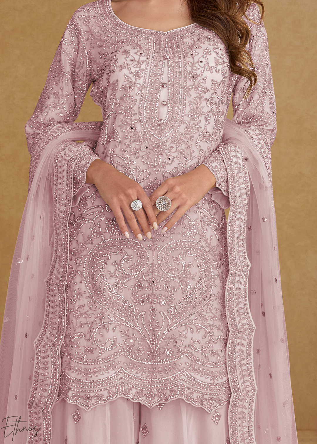 Lavender Embroidered Net Sharara Suit: Top Pick