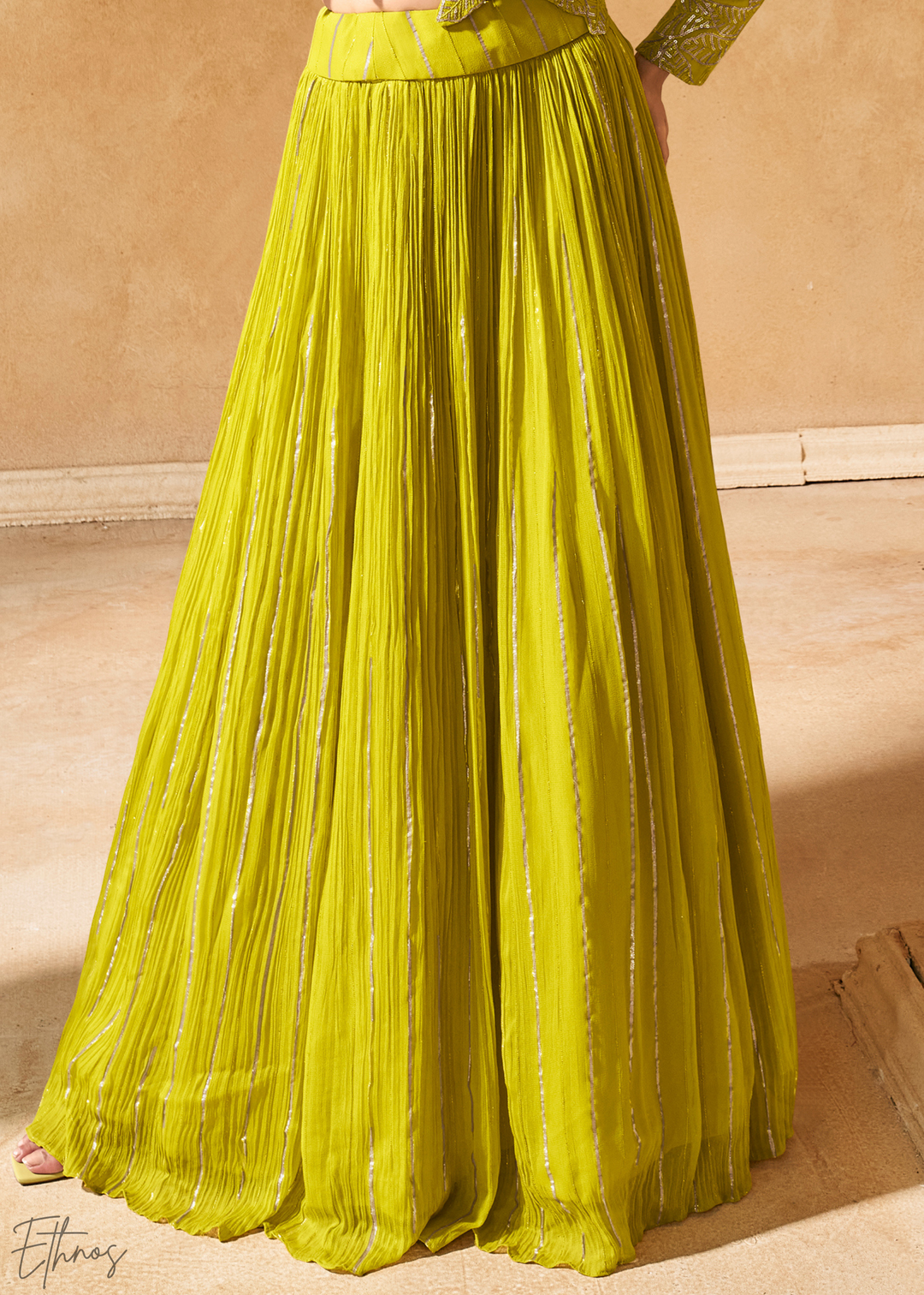 Lime Green Chinon Shrug Skirt Set