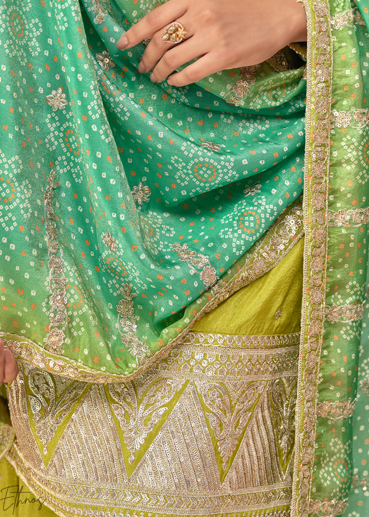 Lime Green Zari Simar Silk Palazzo Suit