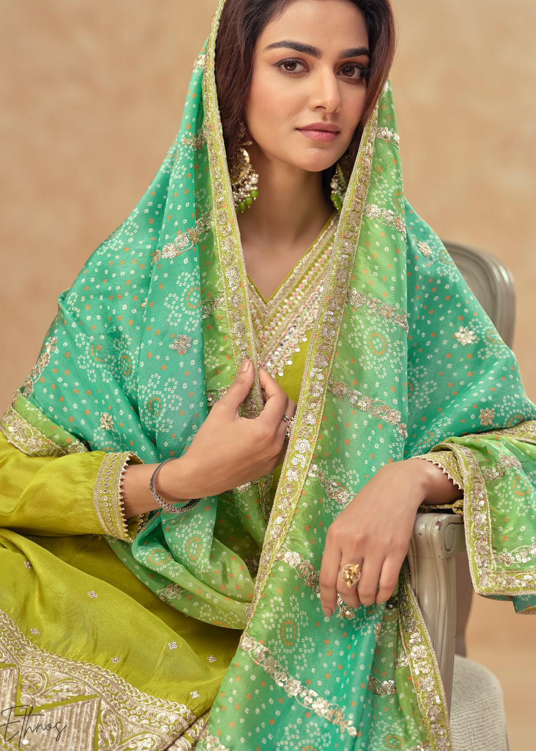 Lime Green Zari Simar Silk Palazzo Suit