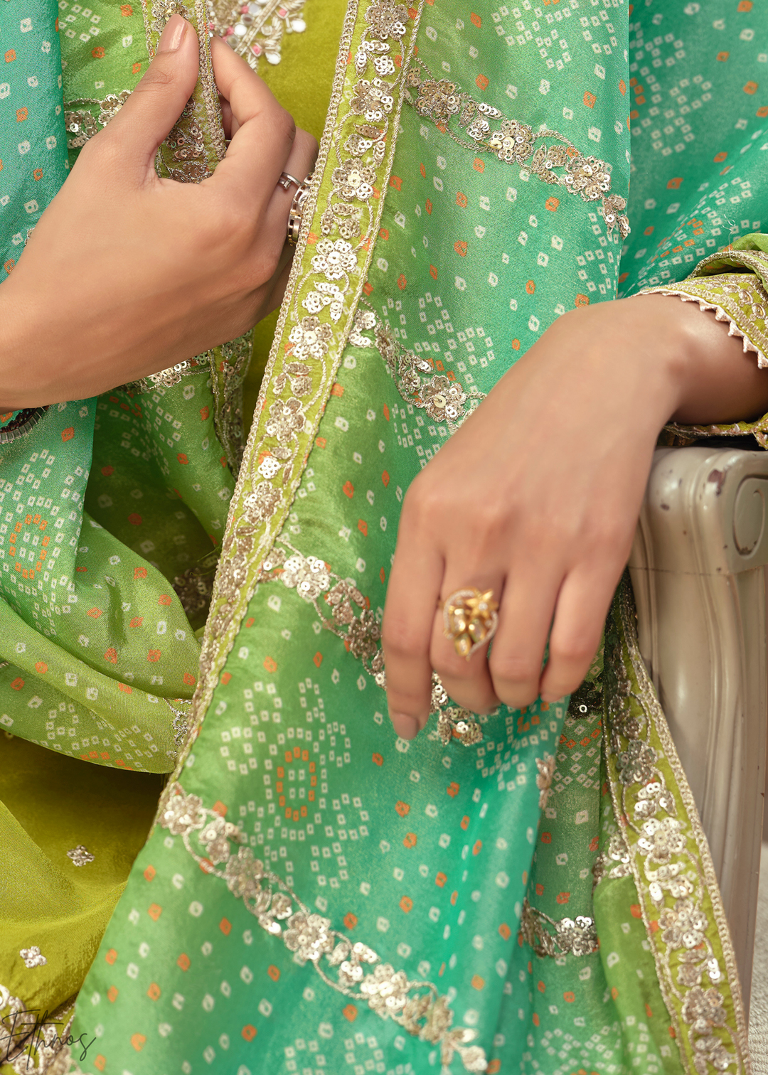 Lime Green Zari Simar Silk Palazzo Suit